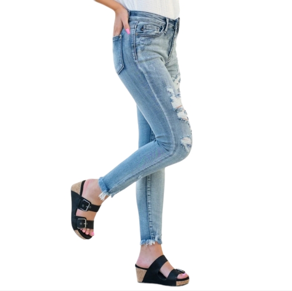 Judy Blue High Rise Skinny Jeans Bleach Splash Distressed Raw Hem Stretch 28 7 - Picture 7 of 13